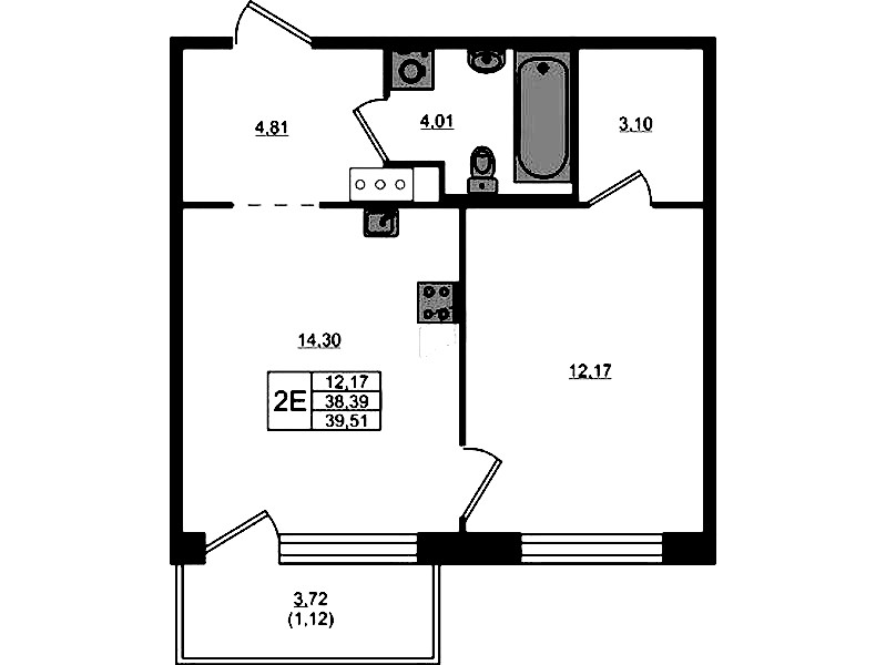 1-комнатная квартира 38.39 м², 3/5 эт., ЖК «Plus Пулковский»